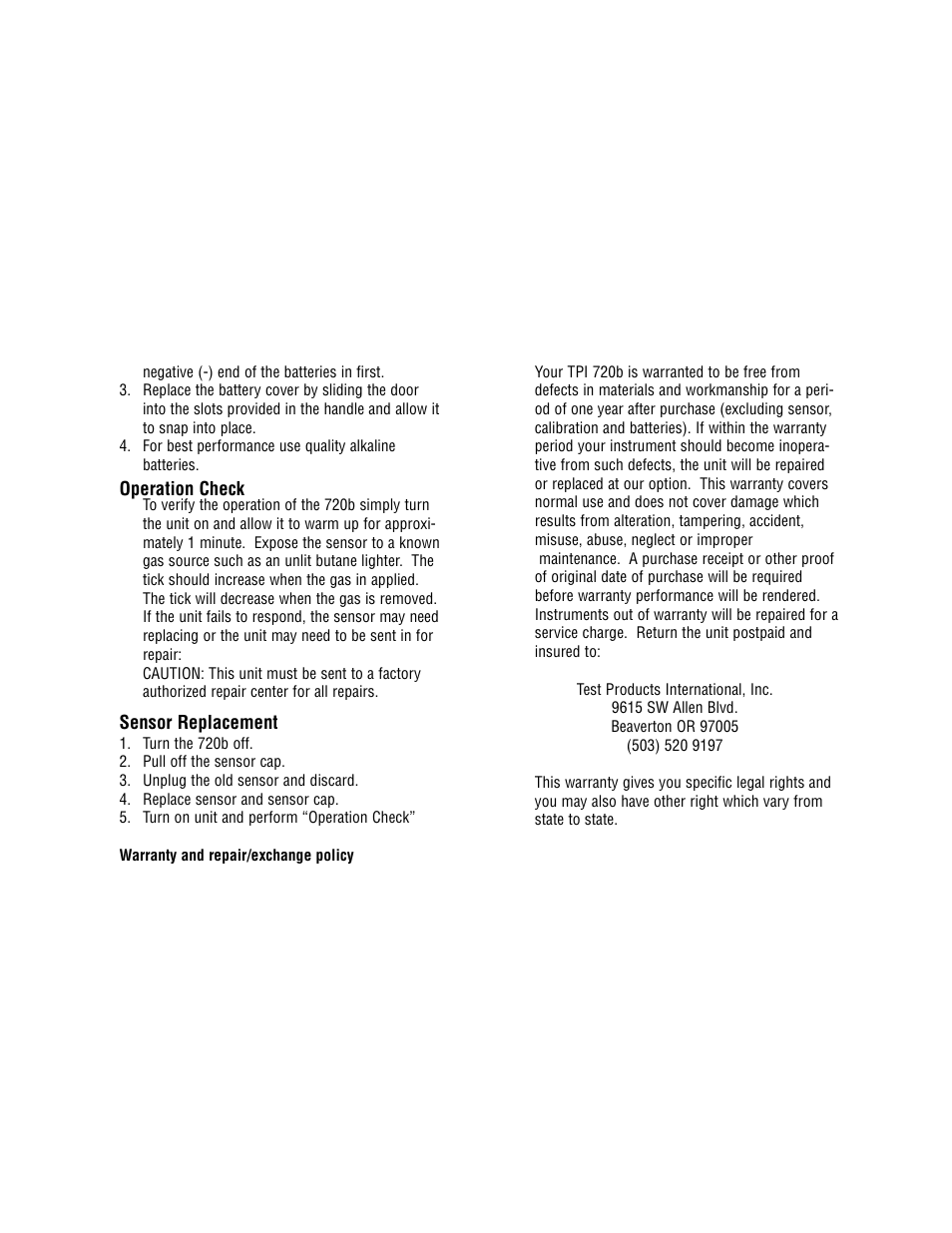 Test Products International COMBUSTIBLE GAS LEAK DETECTOR 720B User Manual | Page 6 / 8