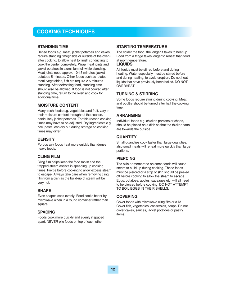 Cooking techniques | Turbo Air TMW-1100M User Manual | Page 12 / 17