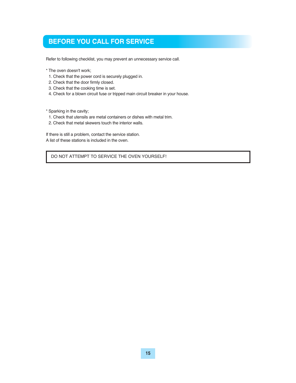 Before you call for service | Turbo Air TMW-1100M User Manual | Page 15 / 17