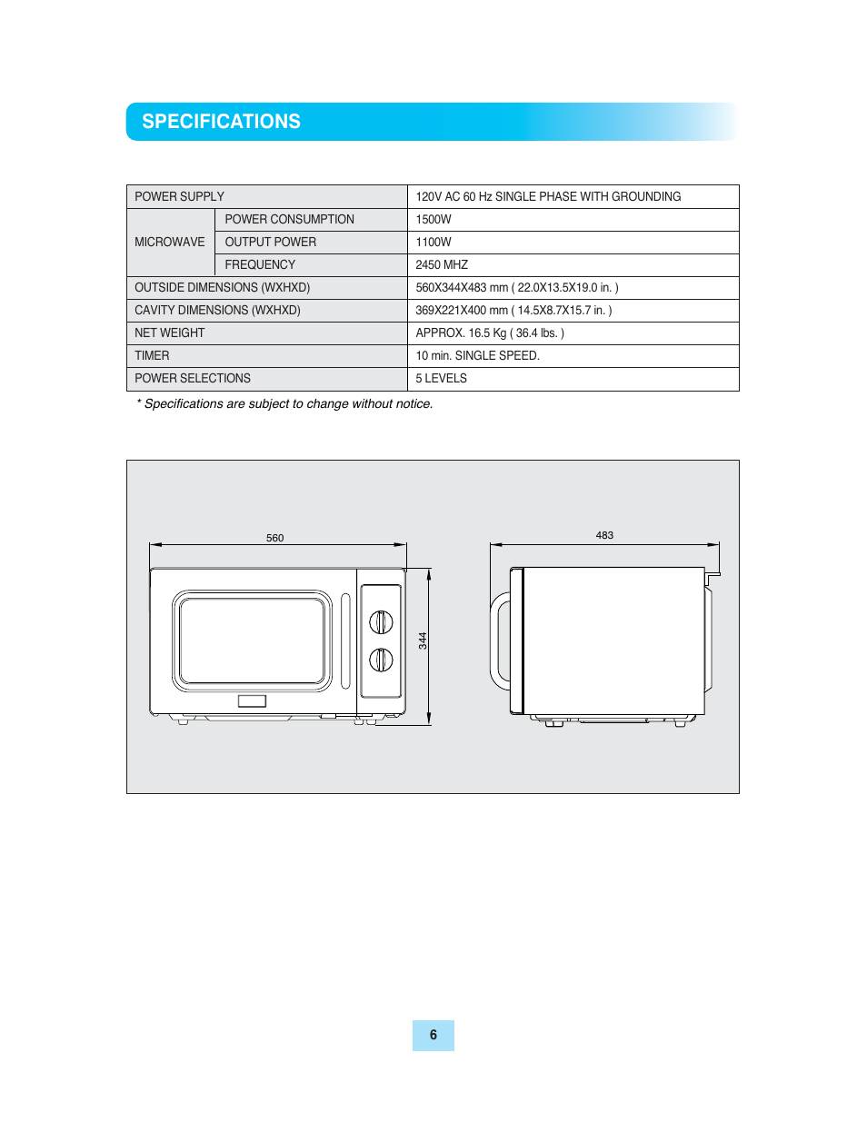 Specifications | Turbo Air TMW-1100M User Manual | Page 6 / 17