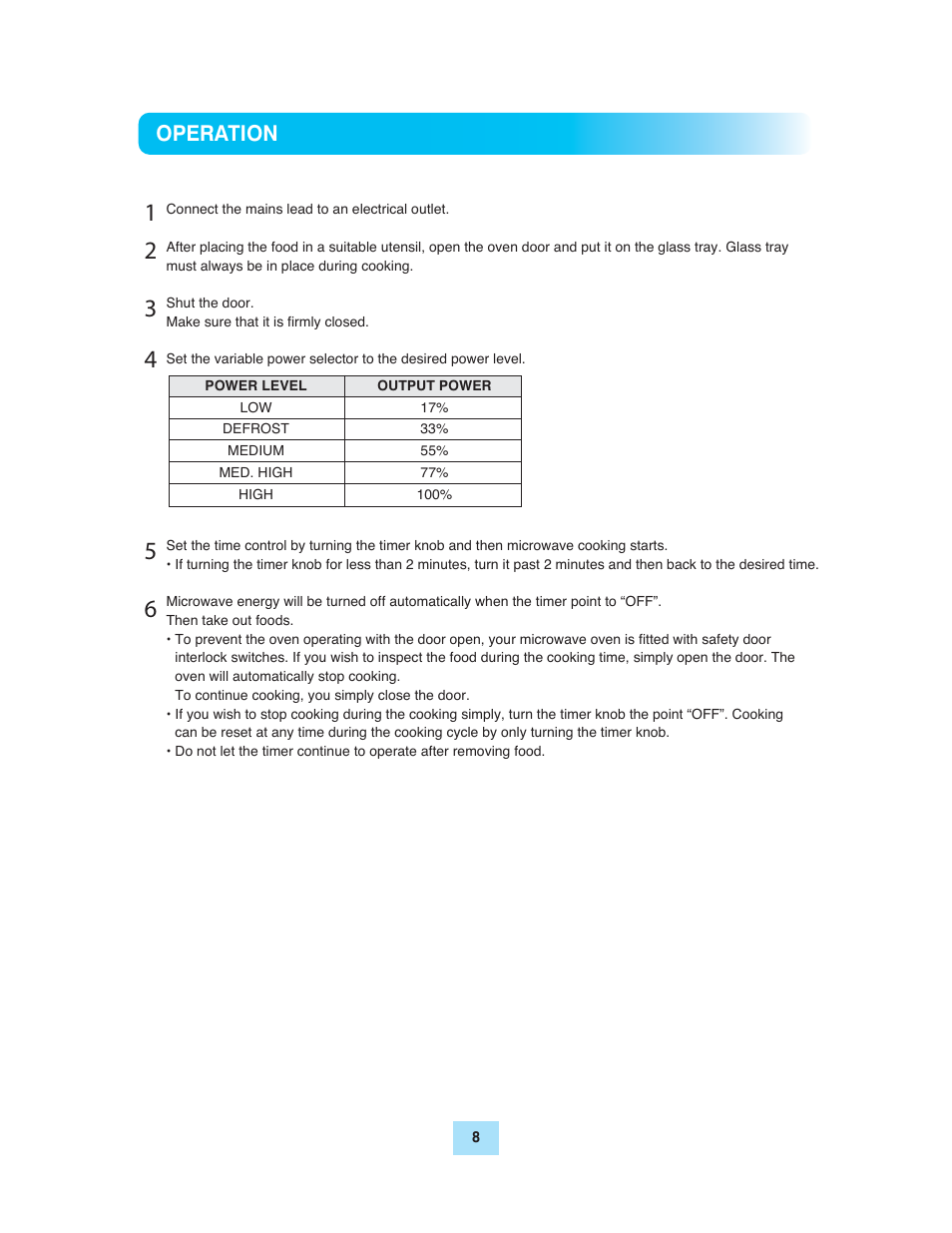 Operation | Turbo Air TMW-1100M User Manual | Page 8 / 17
