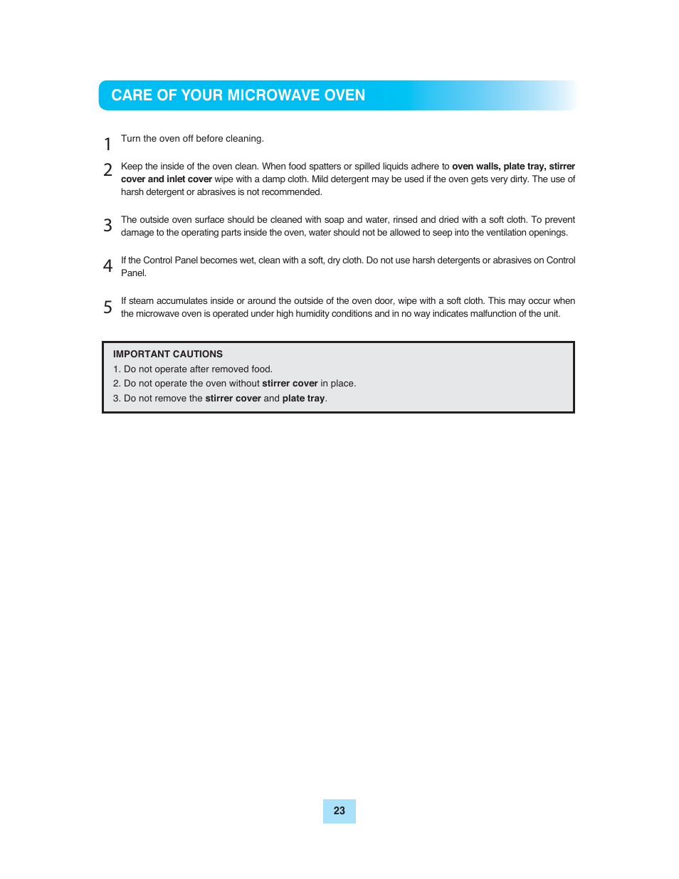 Care of your microwave oven | Turbo Air TMW-1100E User Manual | Page 23 / 27