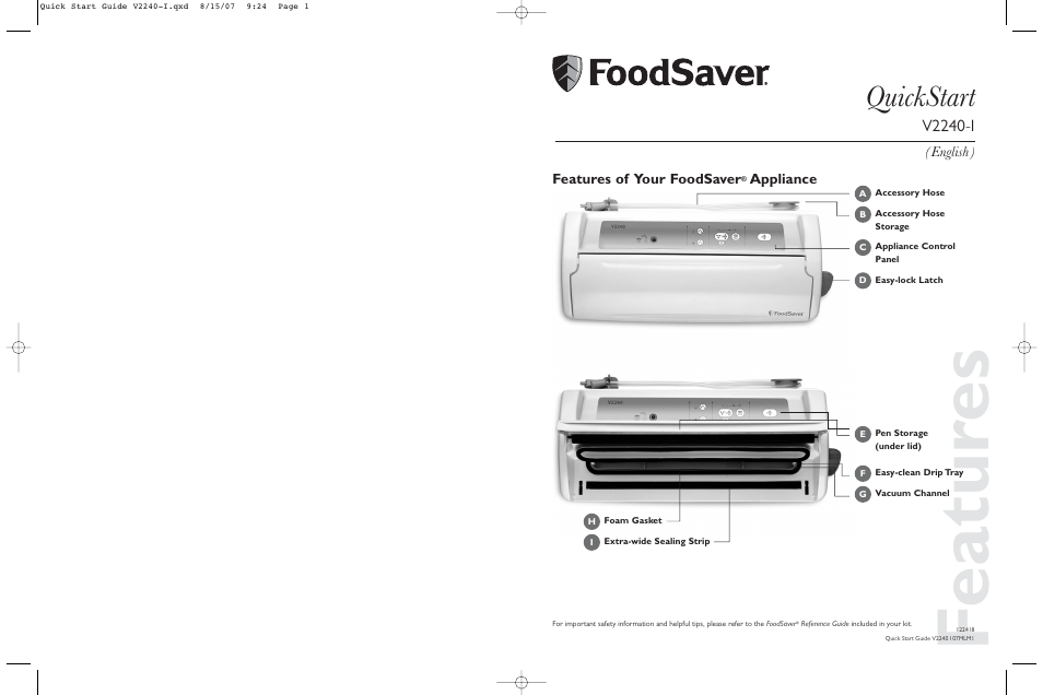 FoodSaver V2240-I User Manual | 16 pages