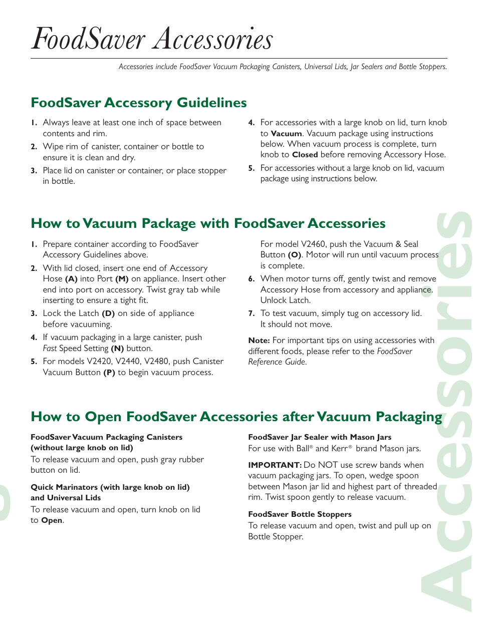 Ba gs & rolls accessories, Foodsaver accessories | FoodSaver V2440 User Manual | Page 4 / 6