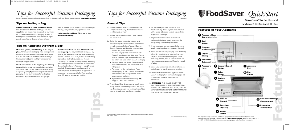 FoodSaver Turbo Plus User Manual | 2 pages