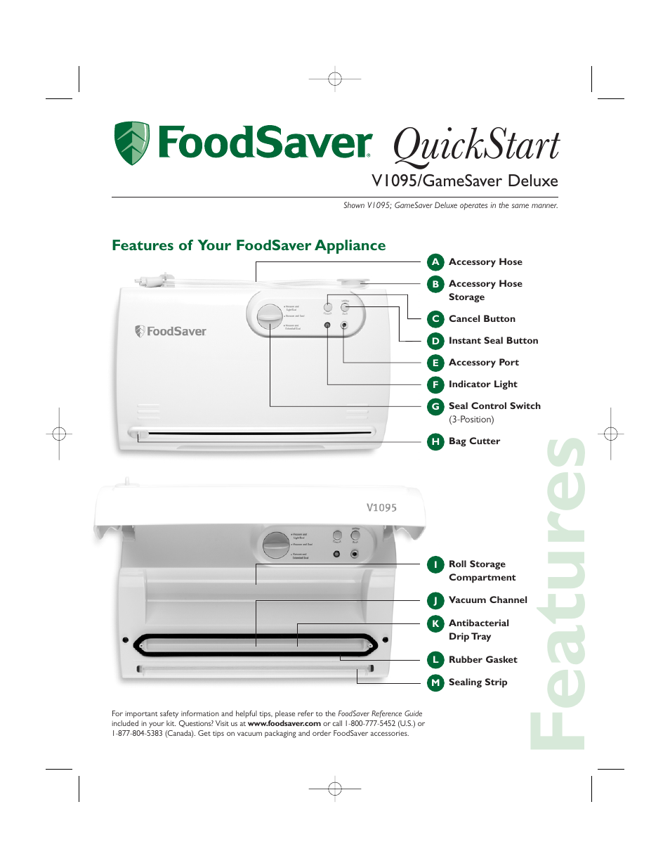 FoodSaver GameSaver Deluxe V1095 User Manual | 6 pages