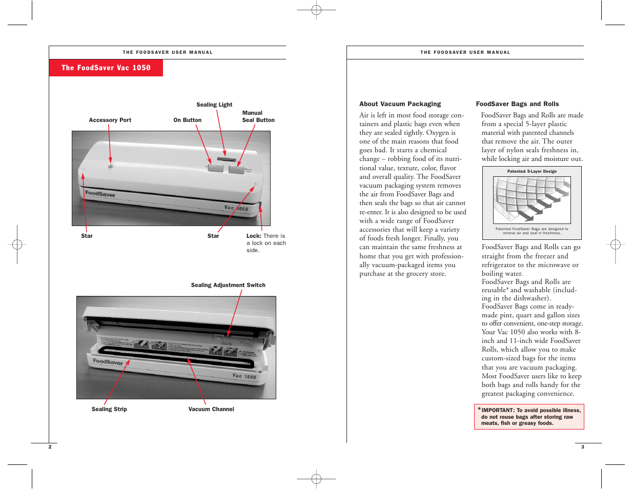 FoodSaver Vac1050 User Manual | Page 3 / 22