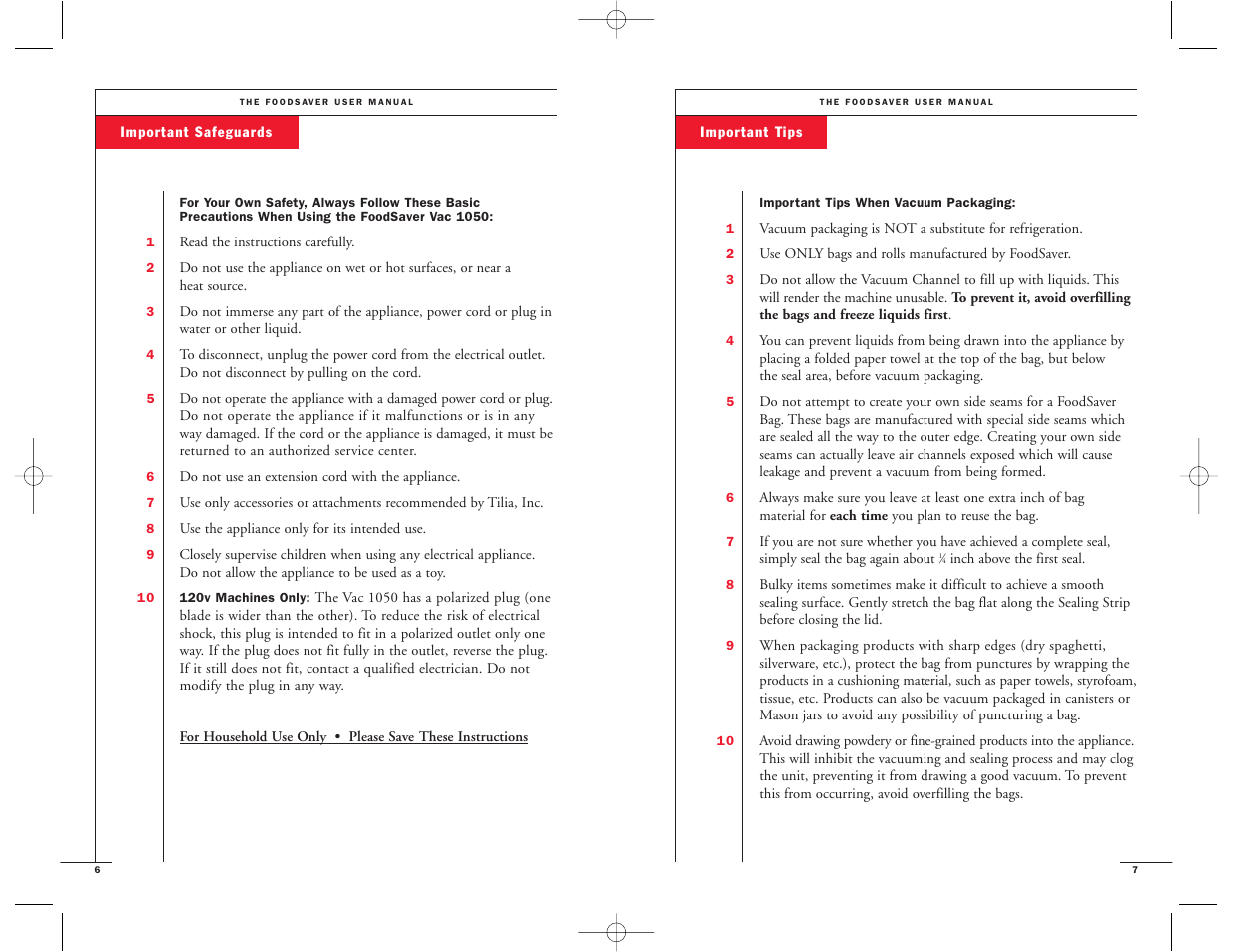 FoodSaver Vac1050 User Manual | Page 5 / 22