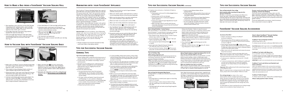 General tips, Marinating with your foodsaver, Appliance | How to make a bag from a foodsaver, Vacuum sealing roll, How to vacuum seal with foodsaver, Tips for successful vacuum sealing, Foodsaver, Vacuum sealing accessories | FoodSaver V3860 Series User Manual | Page 2 / 2