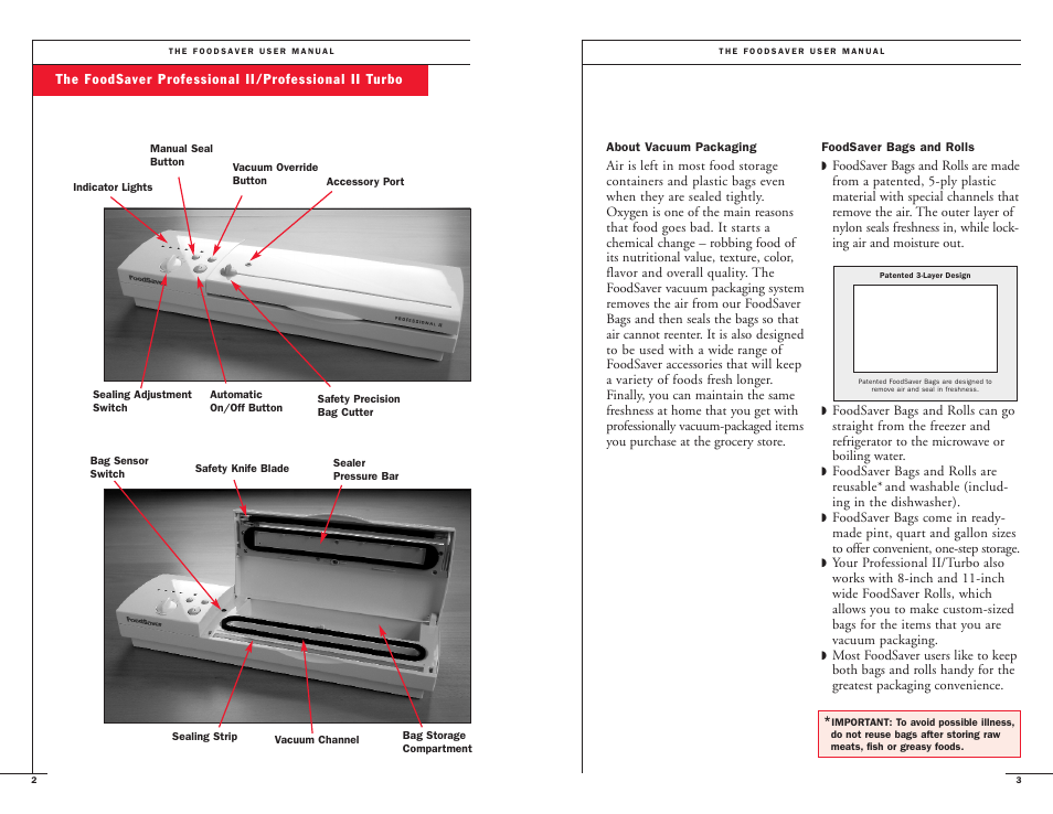 FoodSaver II Turbo User Manual | Page 3 / 22