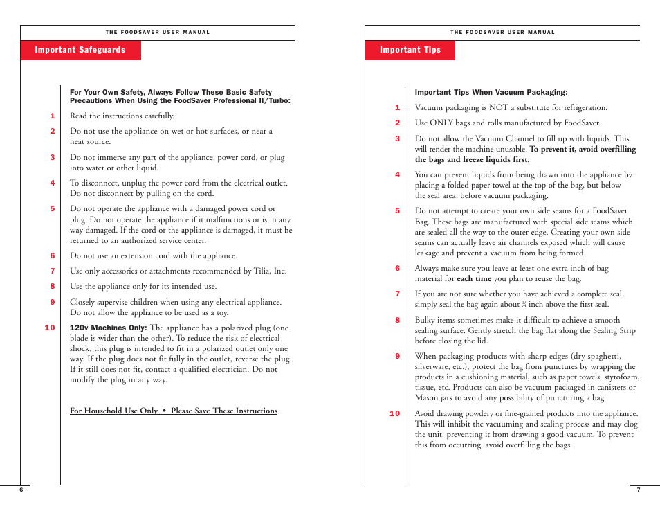 FoodSaver II Turbo User Manual | Page 5 / 22