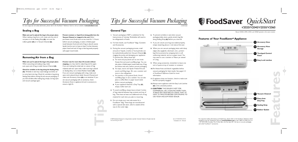 FoodSaver V2050 User Manual | 2 pages