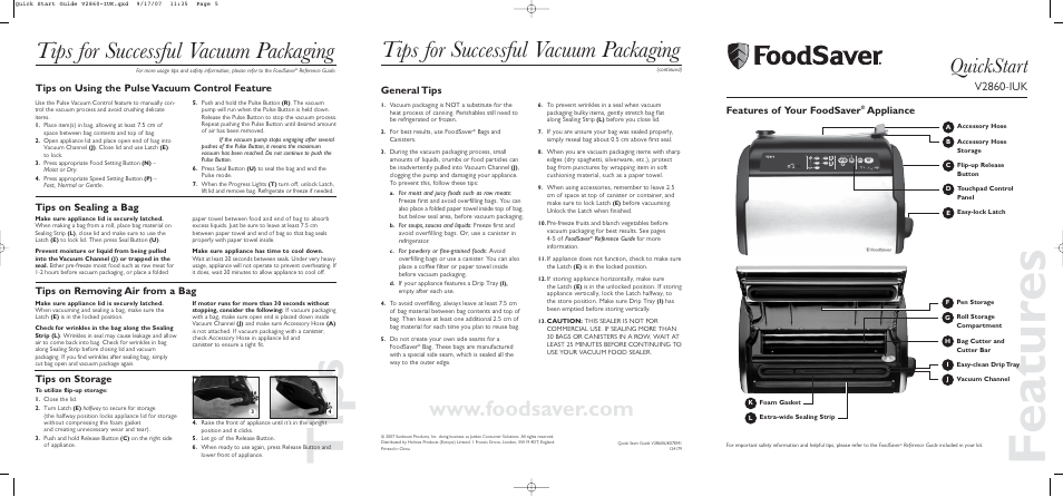 FoodSaver V2860-IUK User Manual | 2 pages