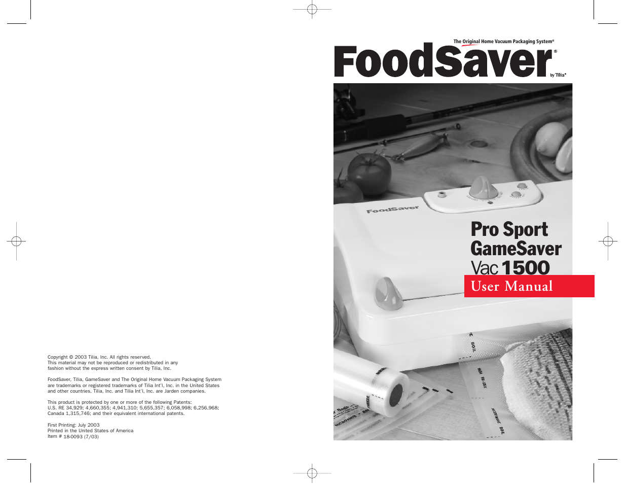 FoodSaver Vac 1500 User Manual | 22 pages