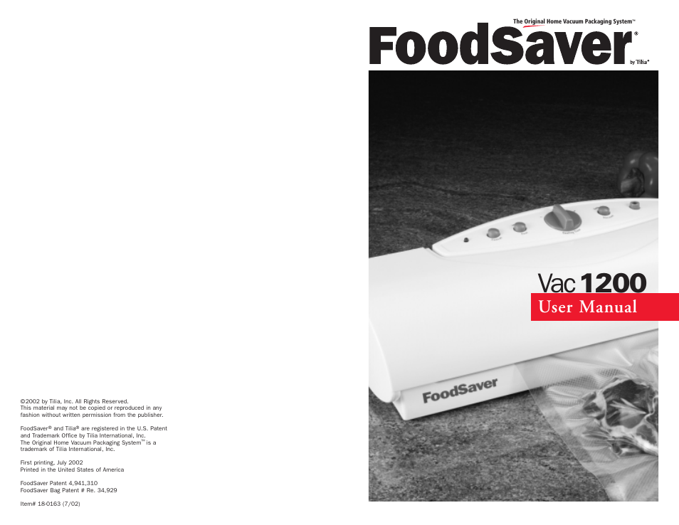 FoodSaver Vac 1200 18-0163 User Manual | 20 pages