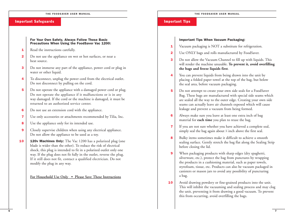 FoodSaver Vac 1200 18-0163 User Manual | Page 5 / 20