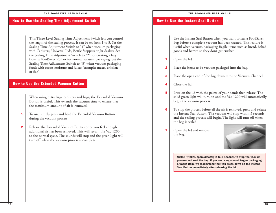 FoodSaver Vac 1200 18-0163 User Manual | Page 8 / 20