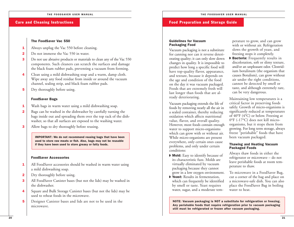 FoodSaver VAC550 User Manual | Page 12 / 23