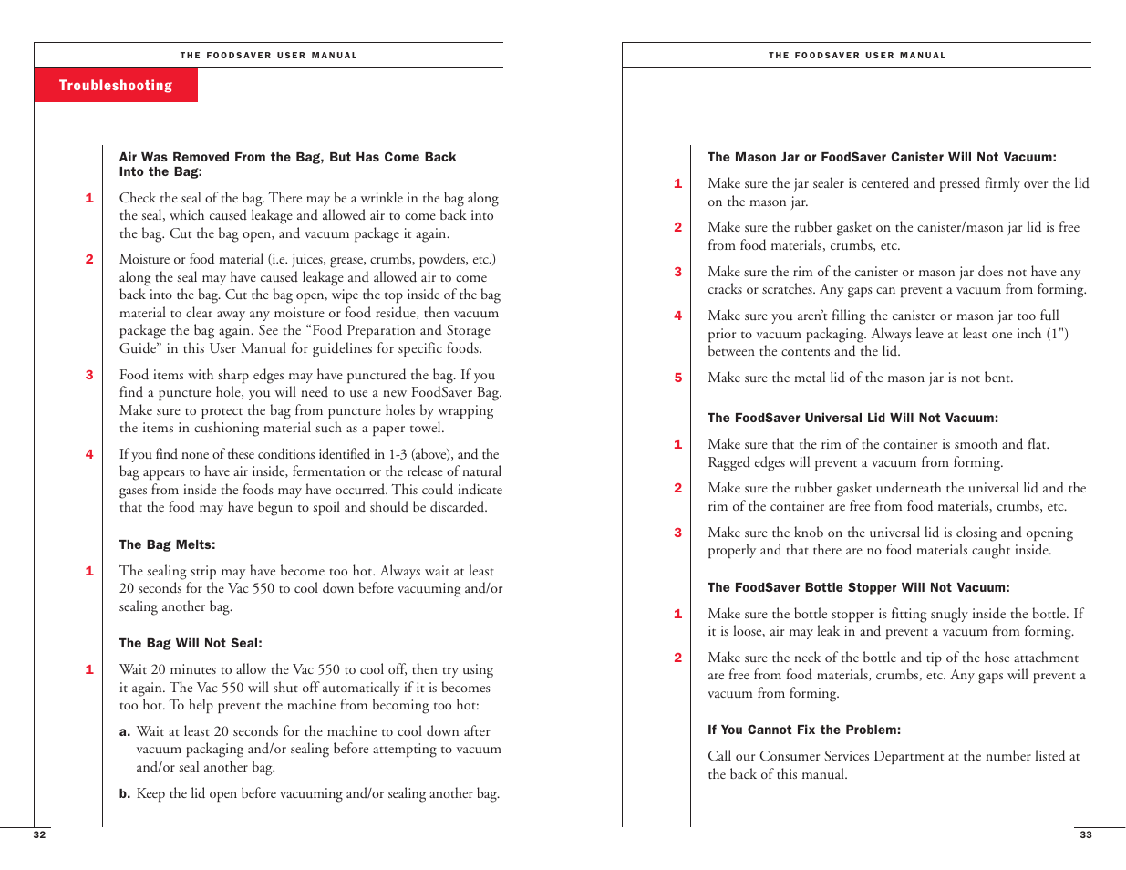 FoodSaver VAC550 User Manual | Page 18 / 23