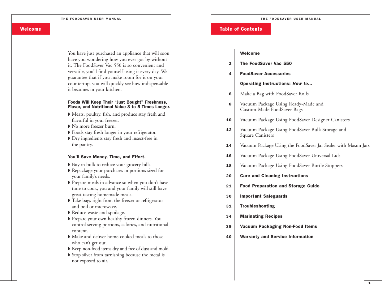 FoodSaver VAC550 User Manual | Page 2 / 23