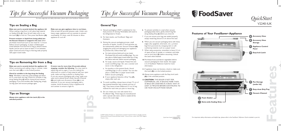 FoodSaver V2240-IUK User Manual | 2 pages