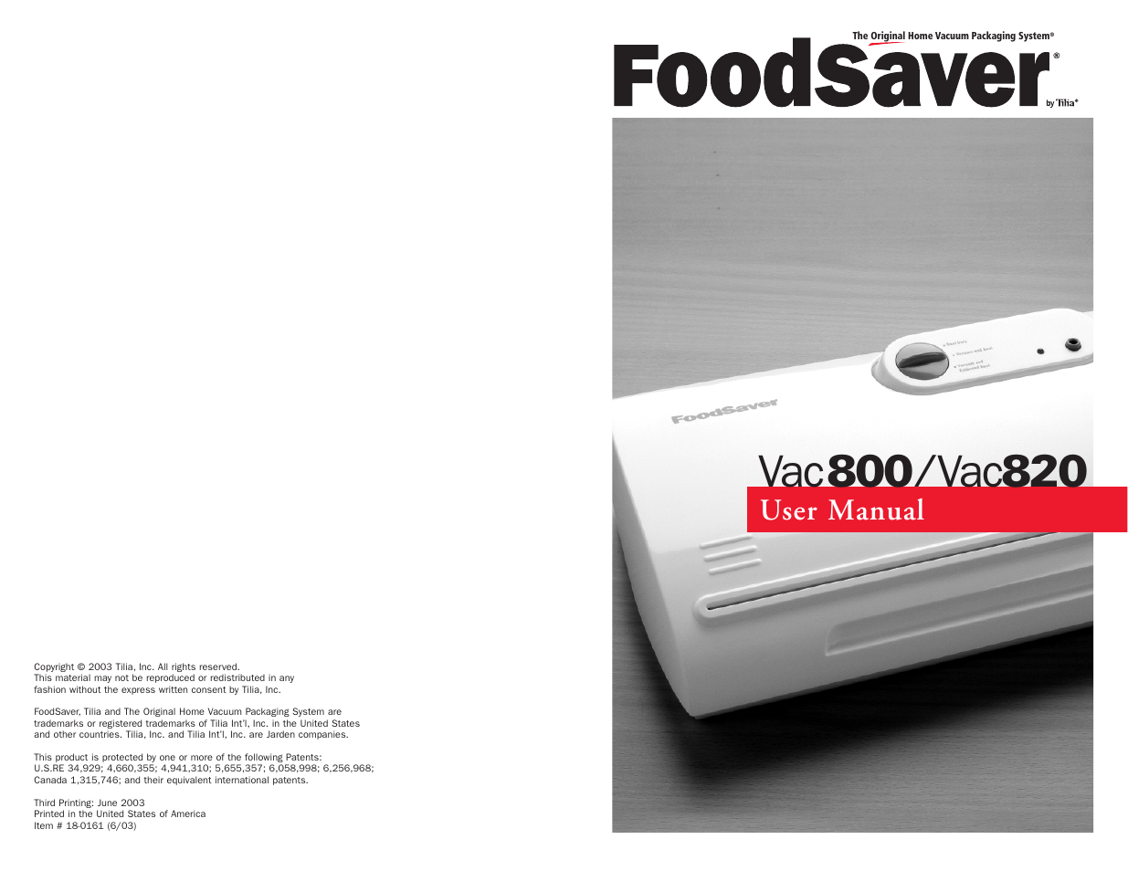 FoodSaver Vac800/Vac820 User Manual | 20 pages