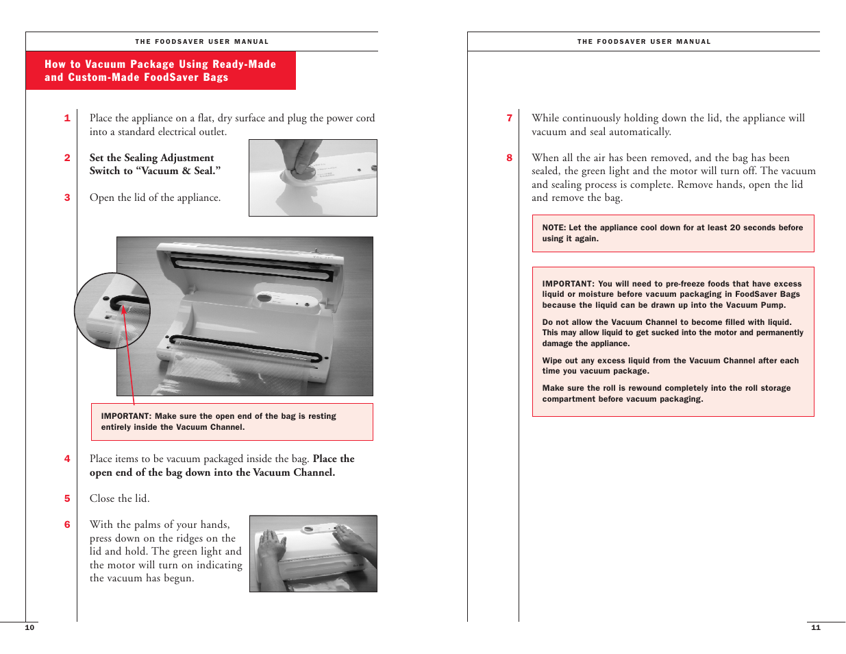 FoodSaver Vac800/Vac820 User Manual | Page 7 / 20