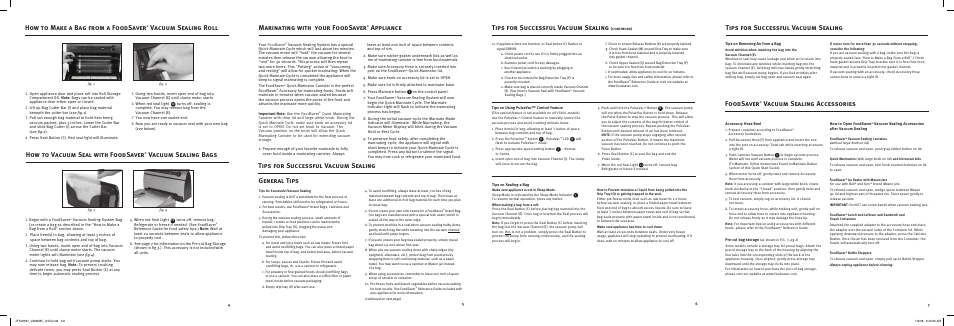 General tips, Marinating with your foodsaver, Appliance | How to make a bag from a foodsaver, Vacuum sealing roll, How to vacuum seal with foodsaver, Tips for successful vacuum sealing, Foodsaver, Vacuum sealing accessories | FoodSaver V3800 series User Manual | Page 2 / 2