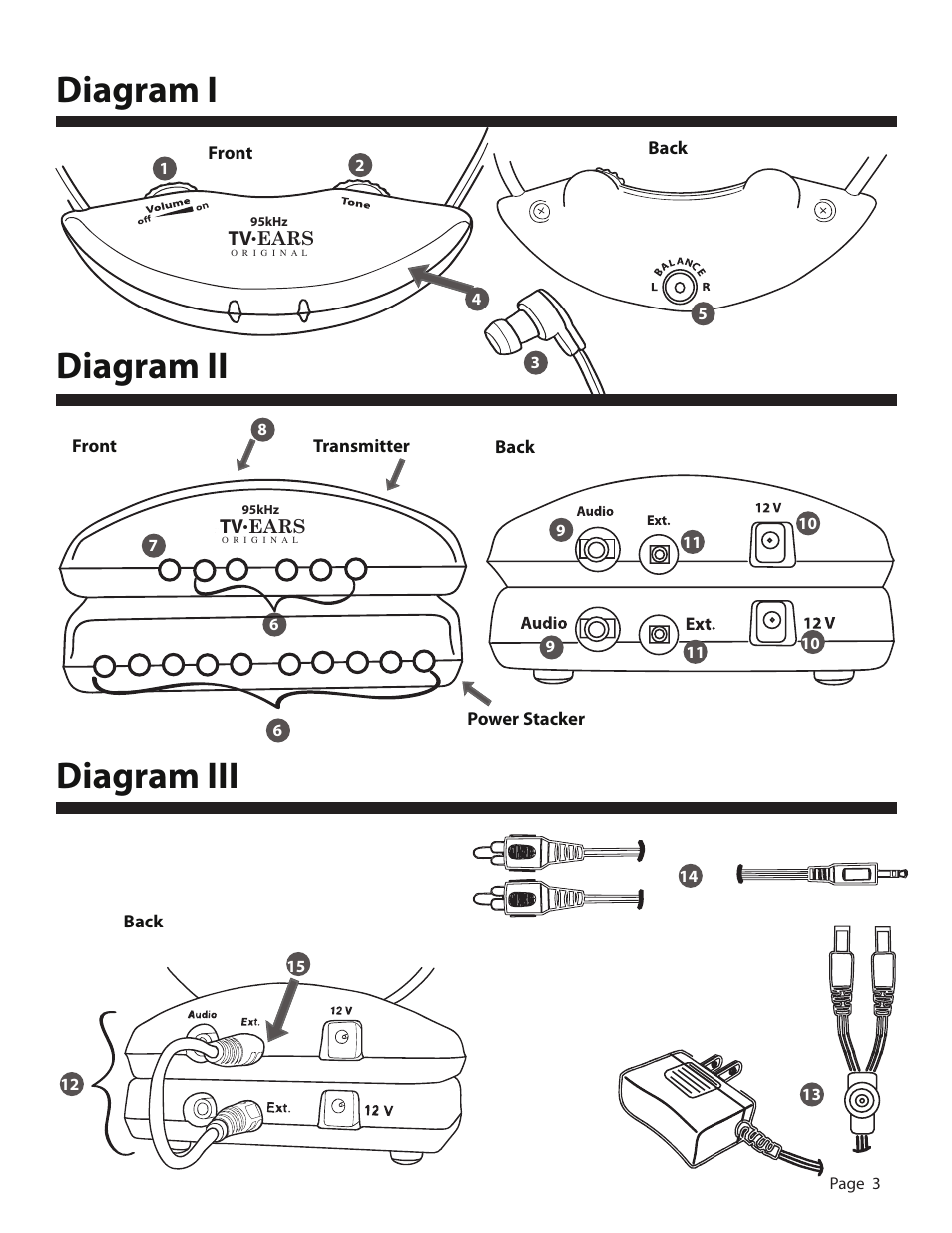 Diagram i diagram ii diagram iii | TV Ears Headphones User Manual | Page 3 / 11