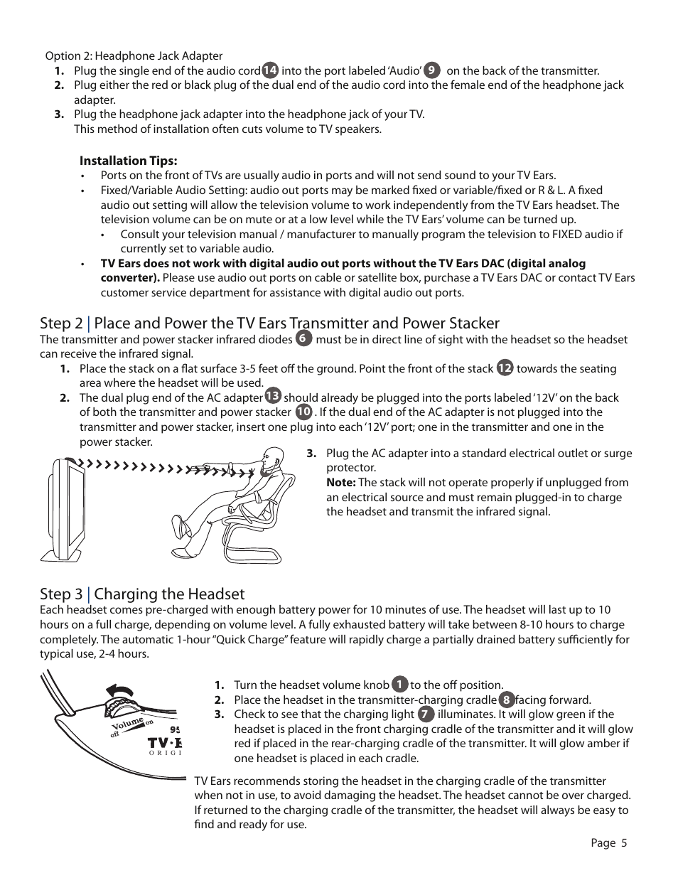 Step 3 | charging the headset | TV Ears Headphones User Manual | Page 5 / 11