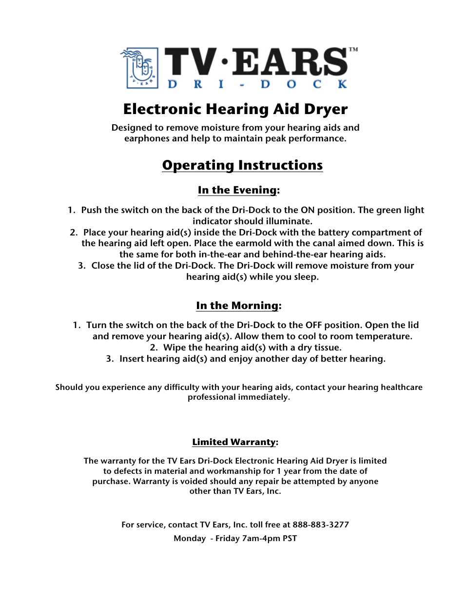 TV Ears DRI-DOCK User Manual | 1 page