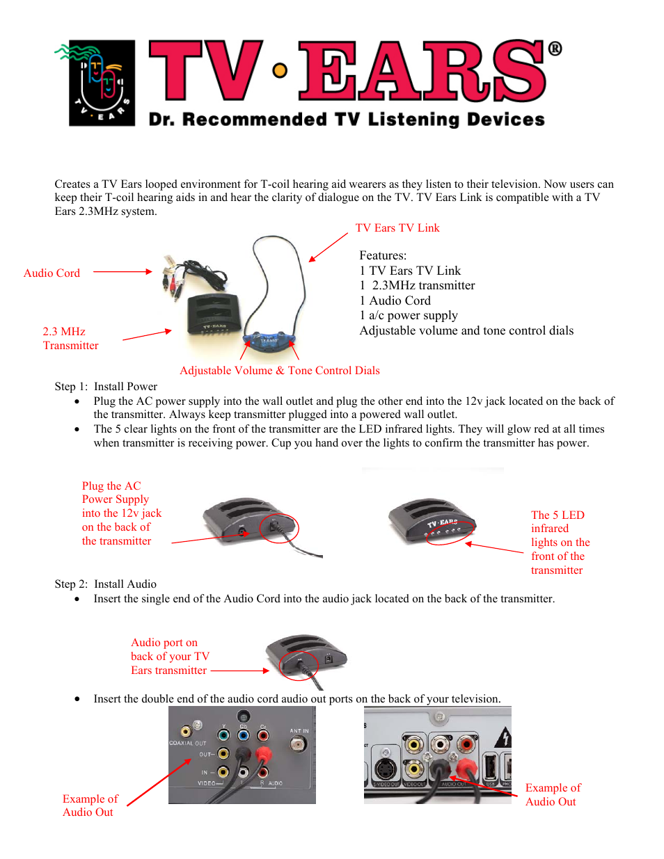 TV Ears Hearing Aid User Manual | 2 pages