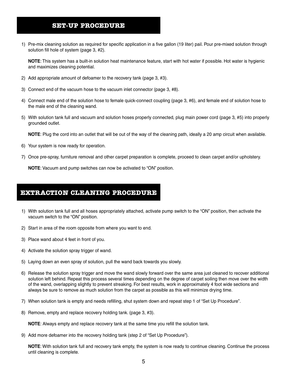 Set-up procedure, Extraction cleaning procedure | Thermax CP3 User Manual | Page 6 / 24