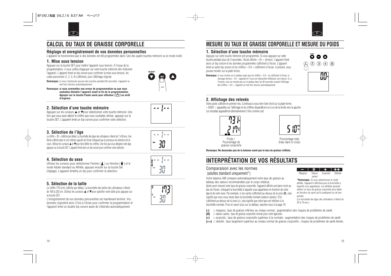 Calcul du taux de graisse corporelle | Tanita BF-592J User Manual | Page 9 / 14