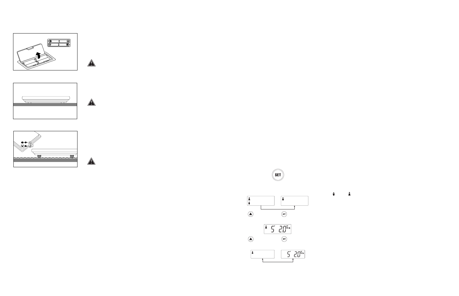 How to measure body fat percentage, Preparations before use, Overview of measuring | Inserting the batteries, Positioning the monitor, Attaching the support feet (carpet use only), Handling tips | Tanita TBF-611 User Manual | Page 8 / 12