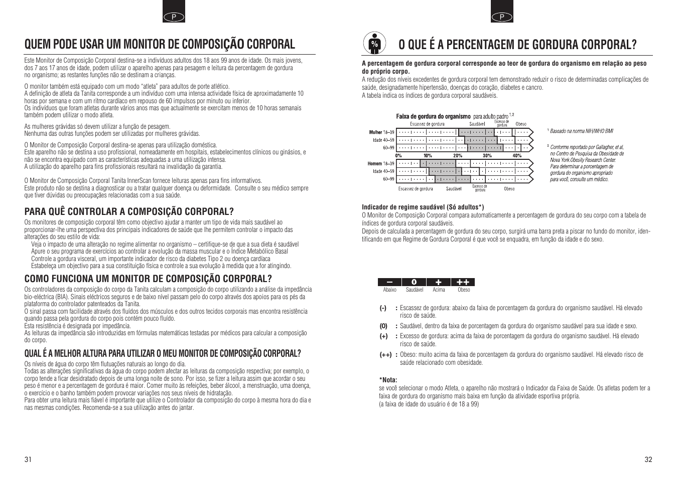 O que é a percentagem de gordura corporal, Quem pode usar um monitor de composição corporal | Tanita BC 548 User Manual | Page 17 / 19