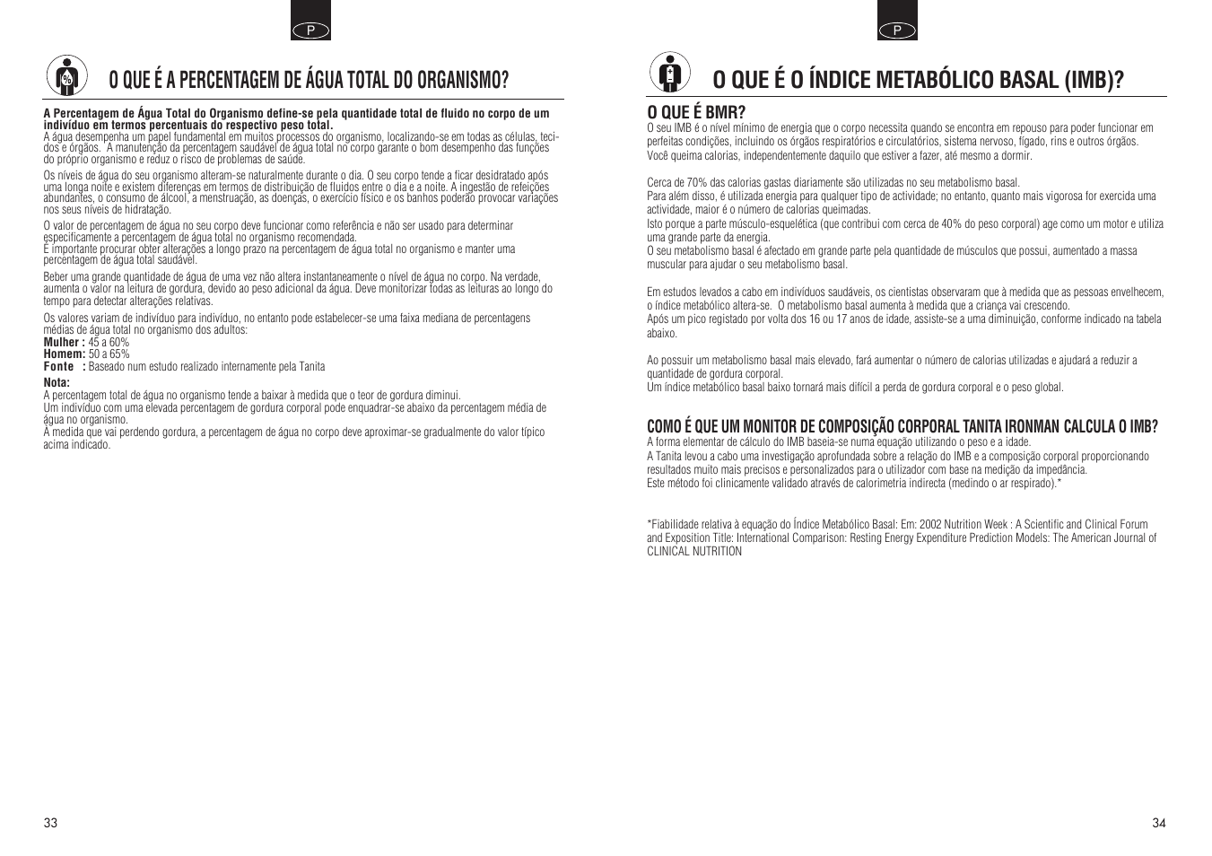 O que é a percentagem de água total do organismo, O que é o índice metabólico basal (imb) | Tanita BC 548 User Manual | Page 18 / 19