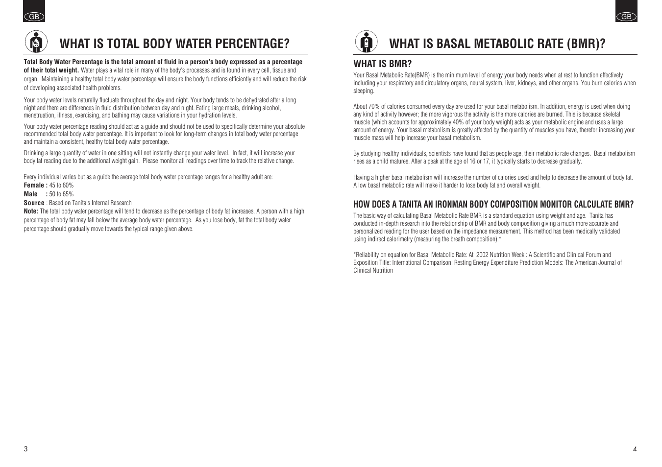 What is total body water percentage, What is basal metabolic rate (bmr) | Tanita BC 548 User Manual | Page 3 / 19