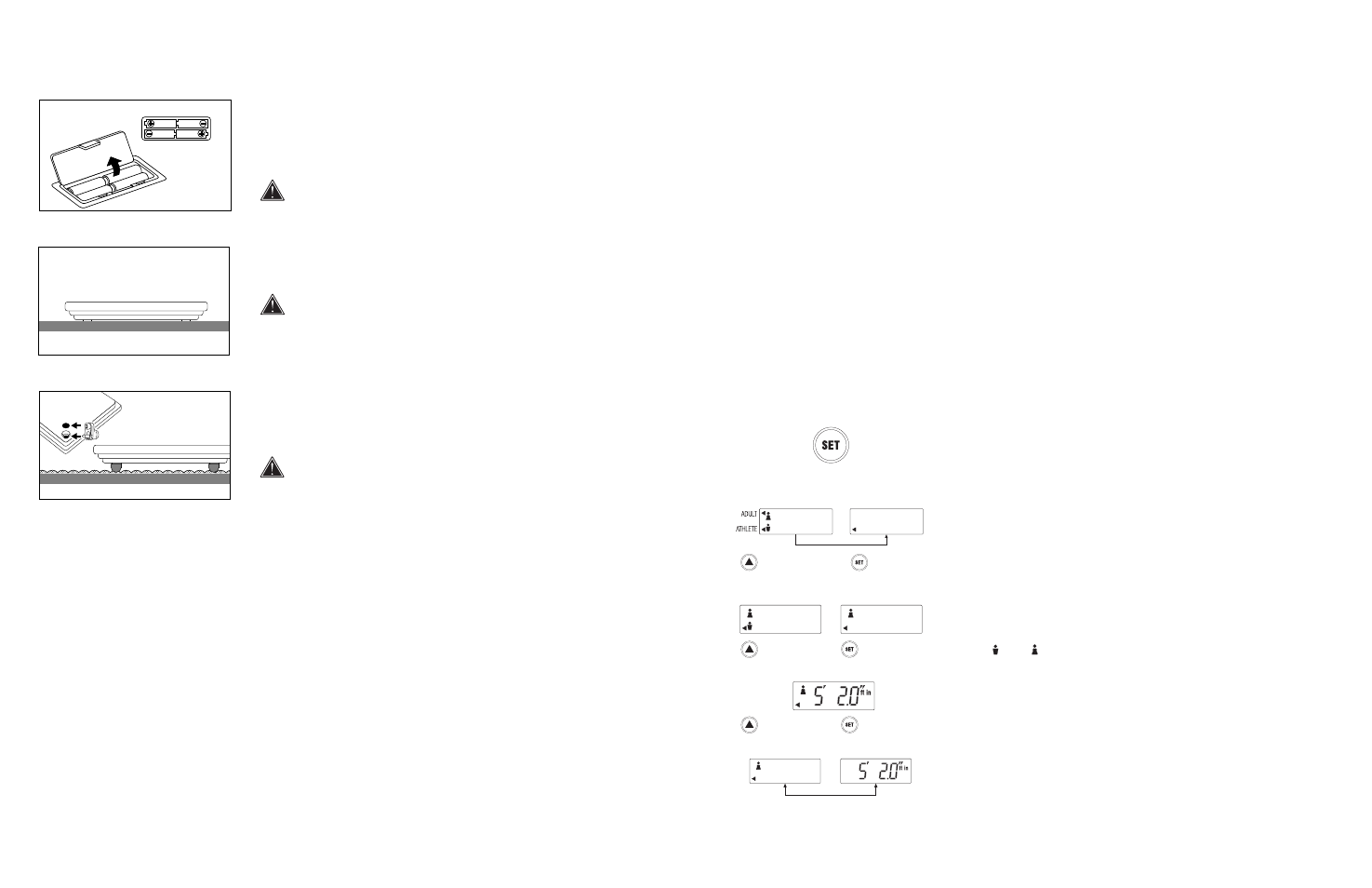 How to measure body fat percentage, Preparations before use, Overview of measuring | Inserting the batteries, Positioning the monitor, Attaching the support feet (carpet use only), Handling tips | Tanita TBF-612 User Manual | Page 7 / 12