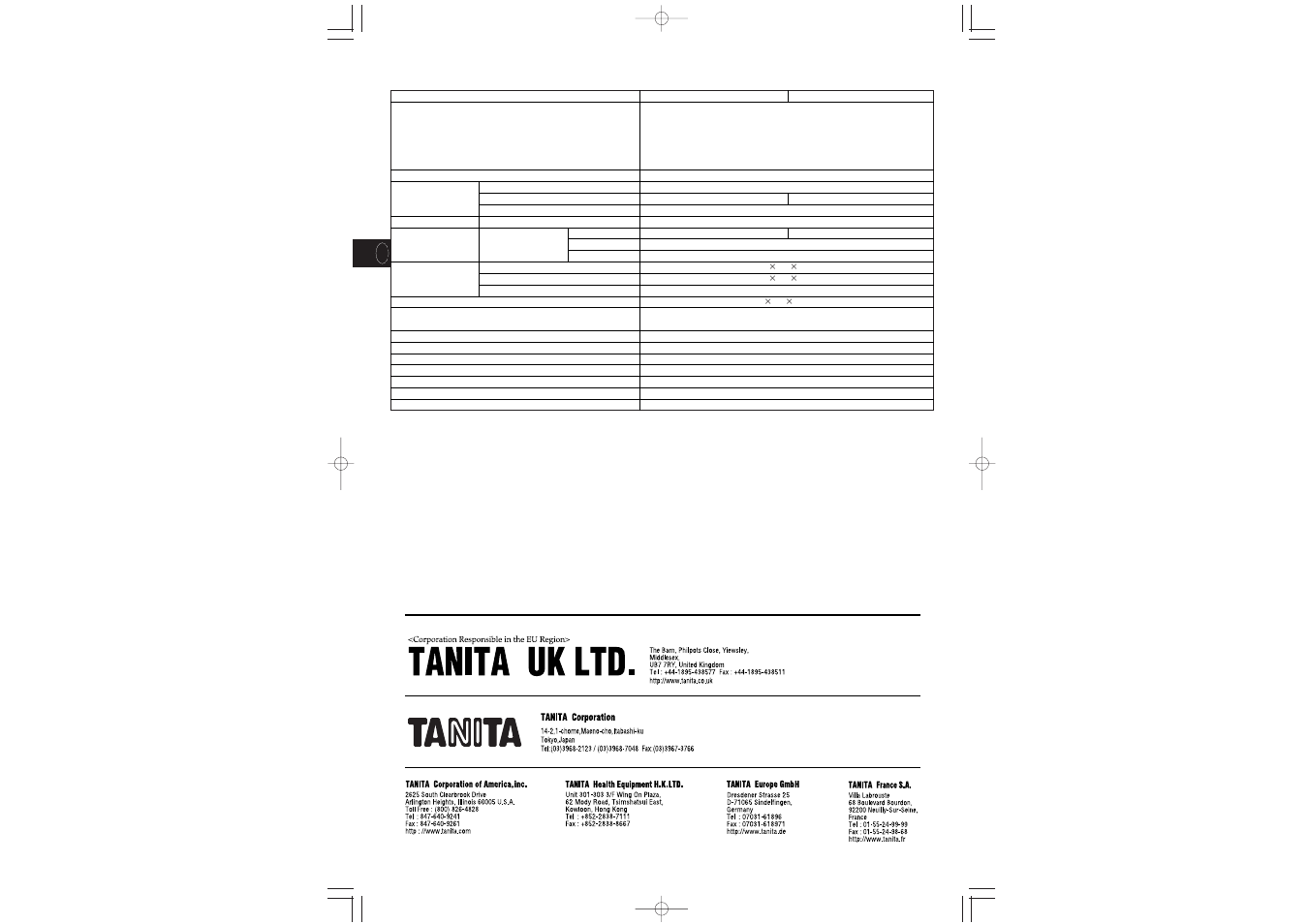 Especificaciones | Tanita WB-110MA User Manual | Page 37 / 37