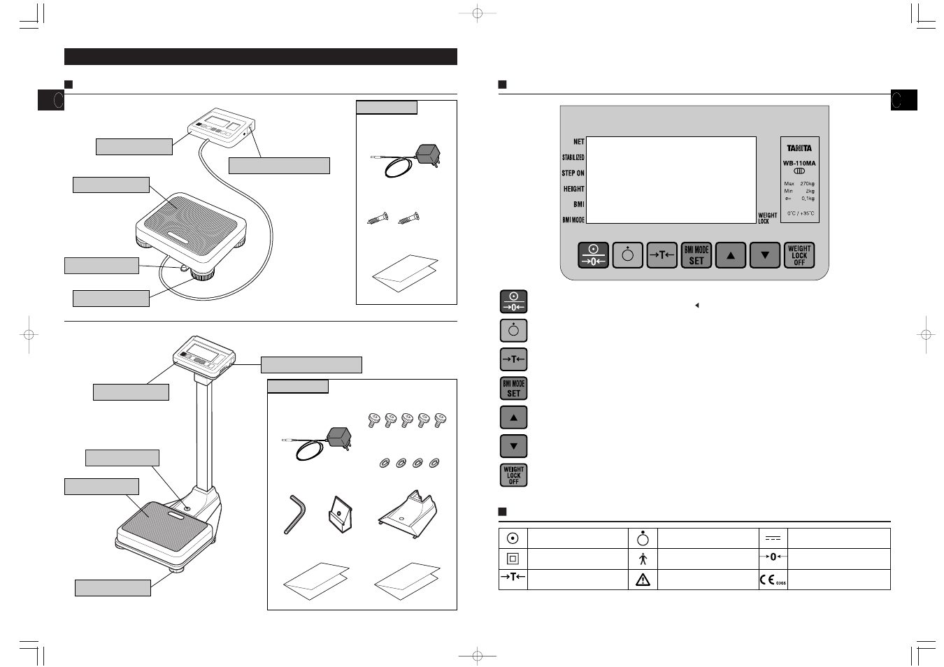 Product assembly and components | Tanita WB-110MA User Manual | Page 4 / 37