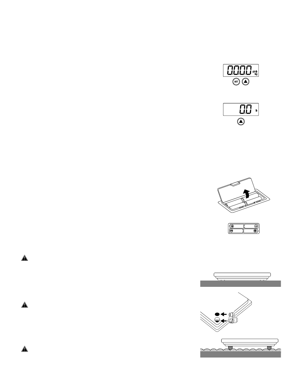 Important features of the ultimatescale, Getting started, Switching the weight mode | Automatic shut-down function, Inserting the batteries, Positioning the scale, Attaching the support feet (carpet use only) | Tanita 2001 User Manual | Page 5 / 11