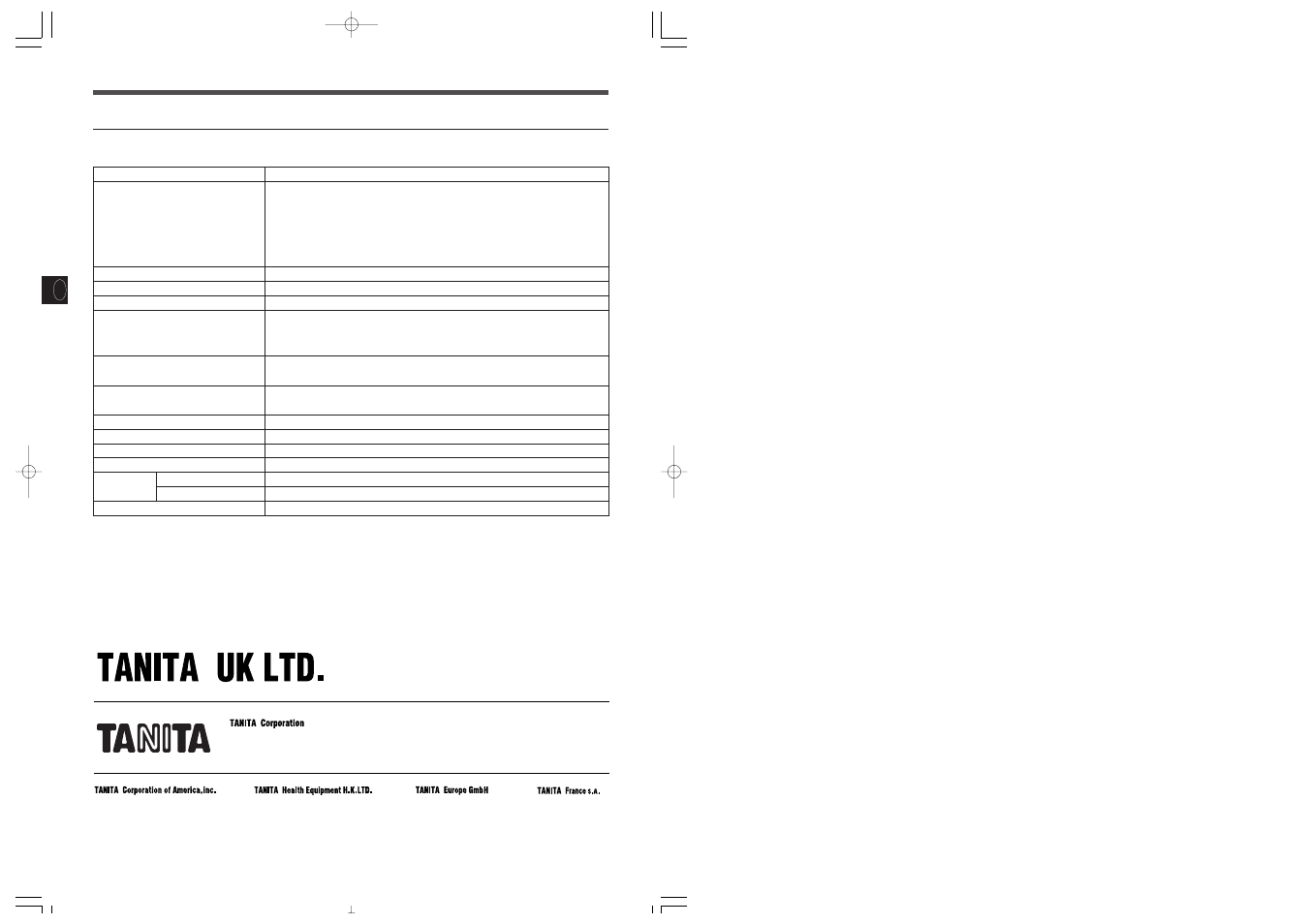 Especificaciones | Tanita TL-150MA User Manual | Page 37 / 37