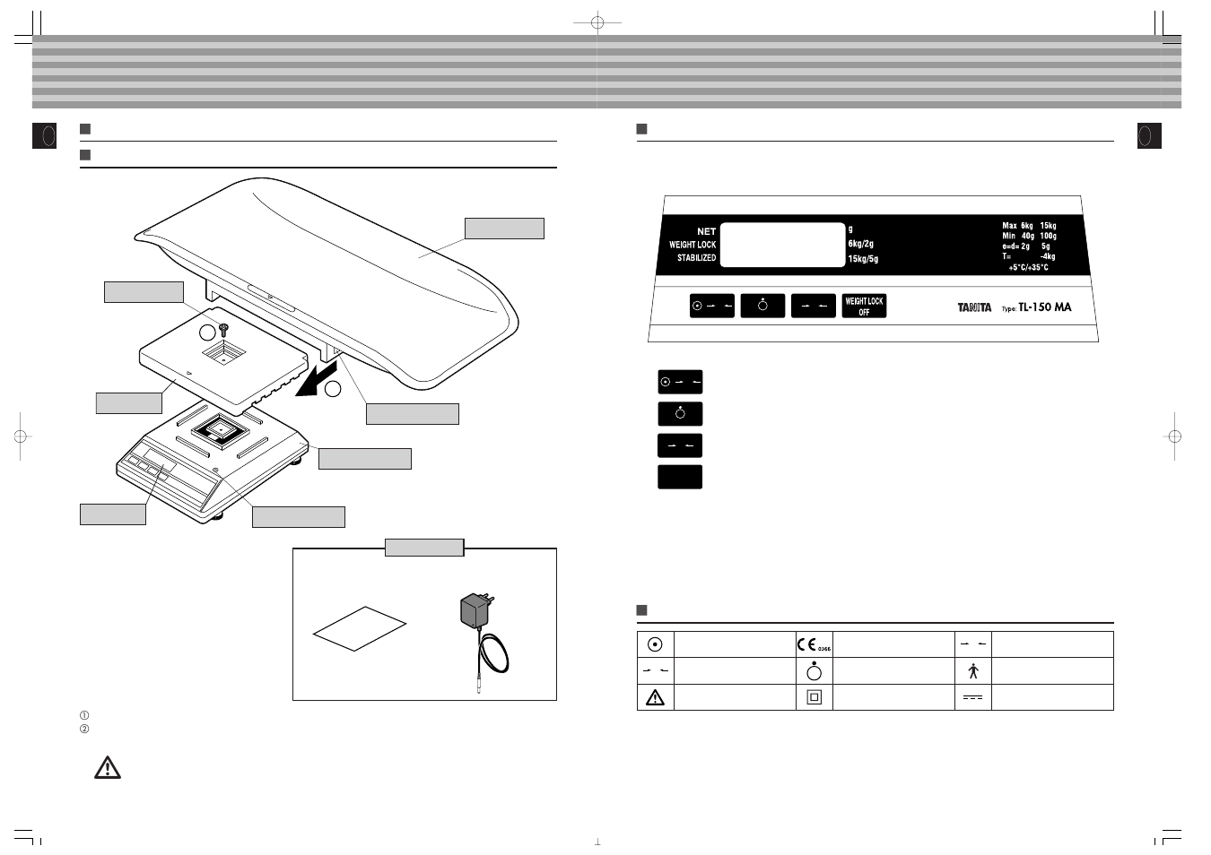 Product assembly and components, Warning | Tanita TL-150MA User Manual | Page 4 / 37