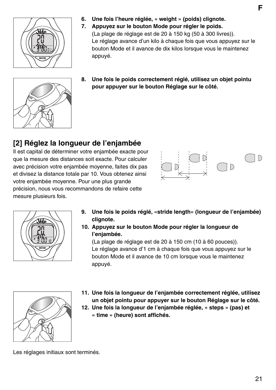 2] réglez la longueur de l’enjambée | Tanita Step PD642 User Manual | Page 21 / 72