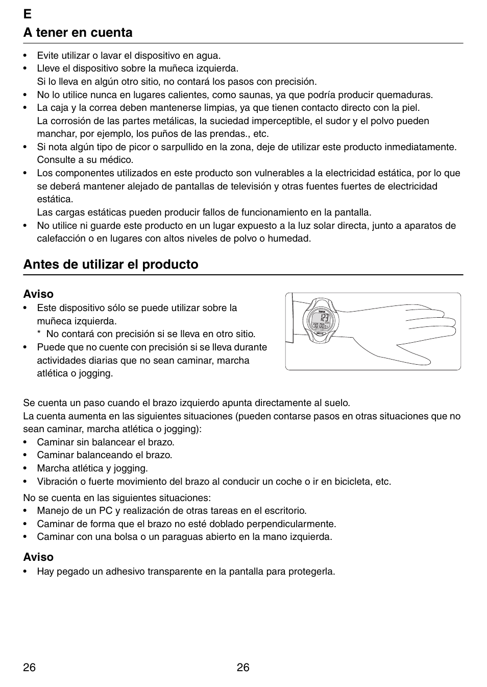 Ea tener en cuenta, Antes de utilizar el producto | Tanita Step PD642 User Manual | Page 26 / 72