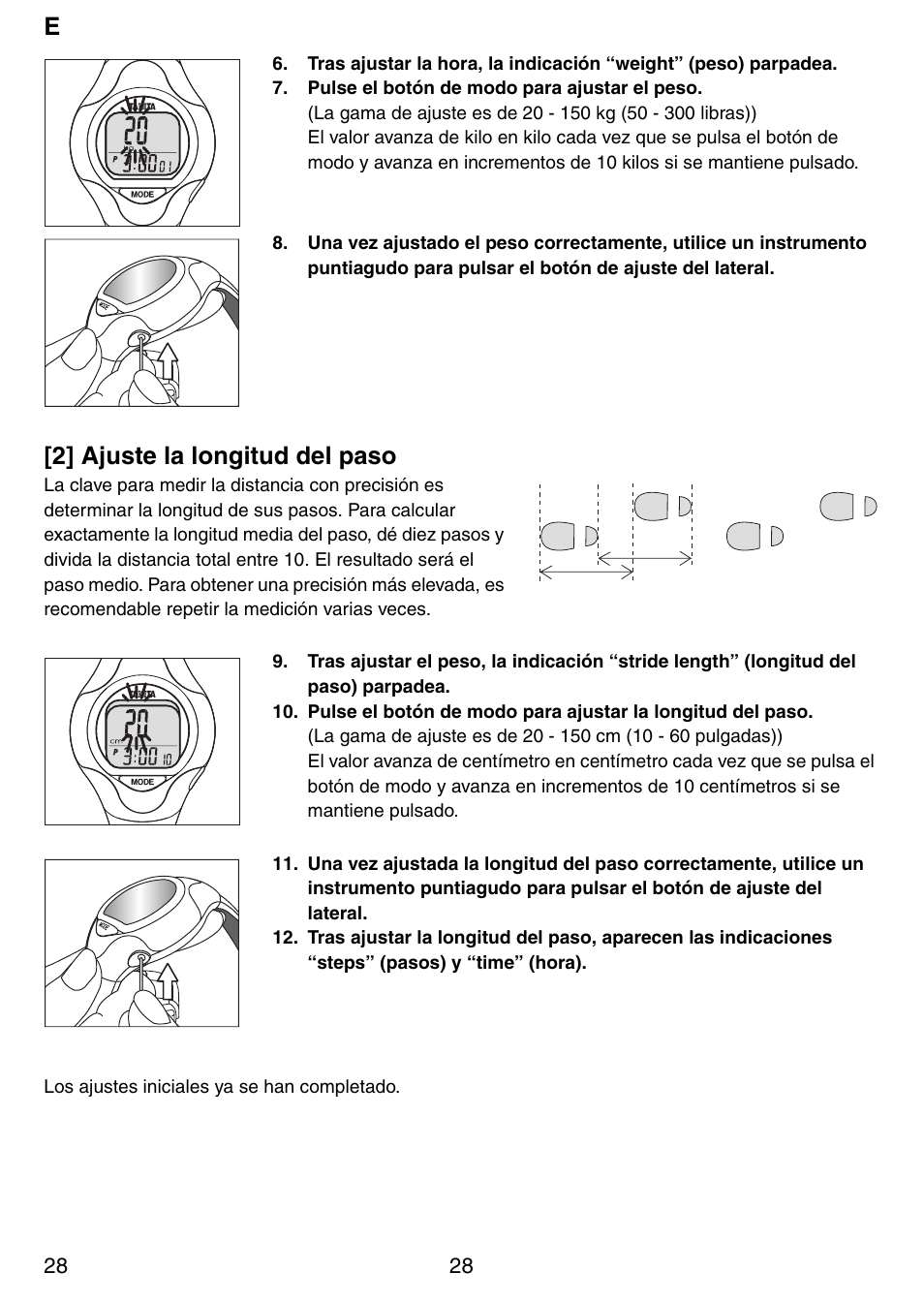 2] ajuste la longitud del paso | Tanita Step PD642 User Manual | Page 28 / 72