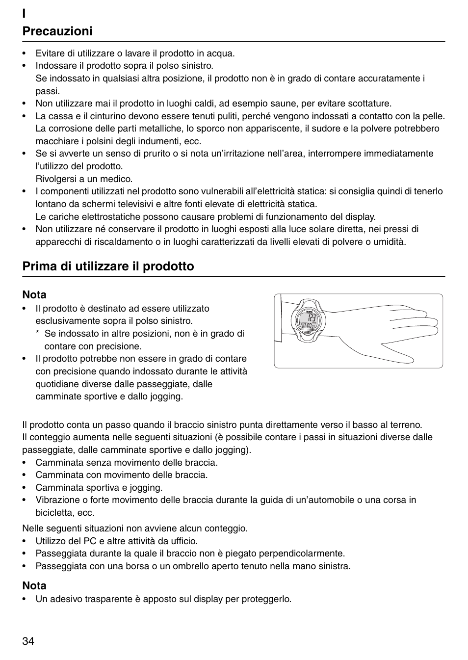 Iprecauzioni, Prima di utilizzare il prodotto | Tanita Step PD642 User Manual | Page 34 / 72