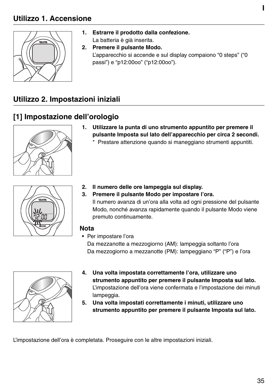 Iutilizzo 1. accensione | Tanita Step PD642 User Manual | Page 35 / 72