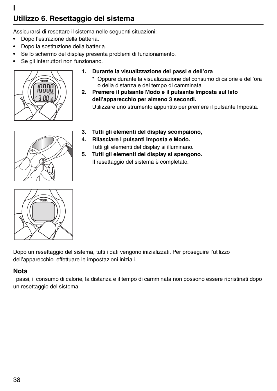 Iutilizzo 6. resettaggio del sistema | Tanita Step PD642 User Manual | Page 38 / 72